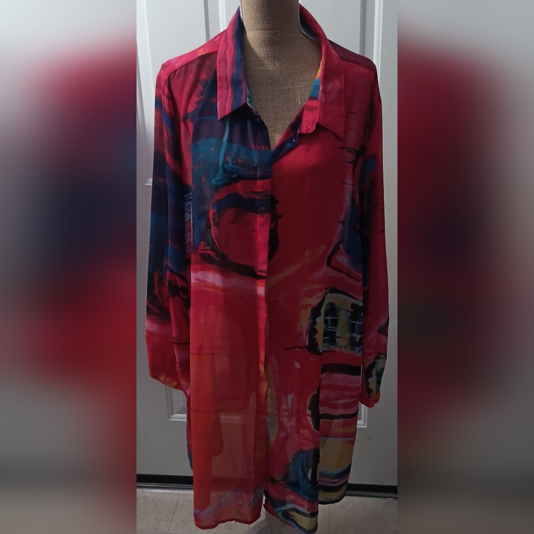 Claire Desjardins Art To Wear Sheer Button Down Tunic/Jacket Size 3x